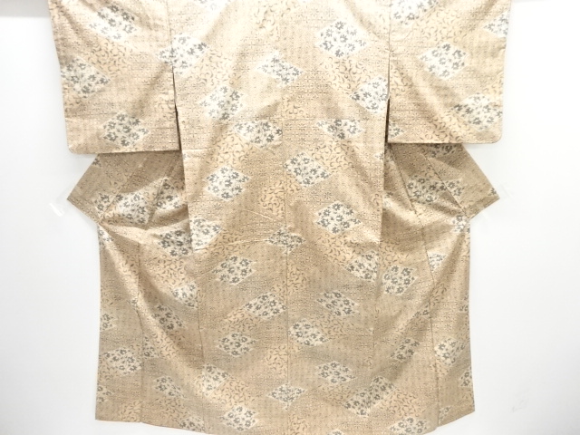 JAPANESE KIMONO / TSUMUGI / WOVEN ARABESQUE FLOWER 